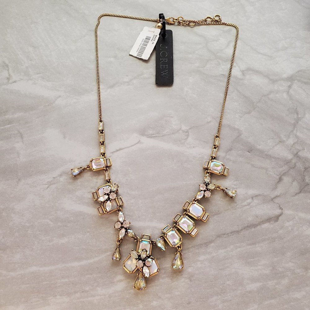 ✨ NEW J.Crew Rhinestones Crystals Mercury Glass Anitqed Statement Necklace ✨